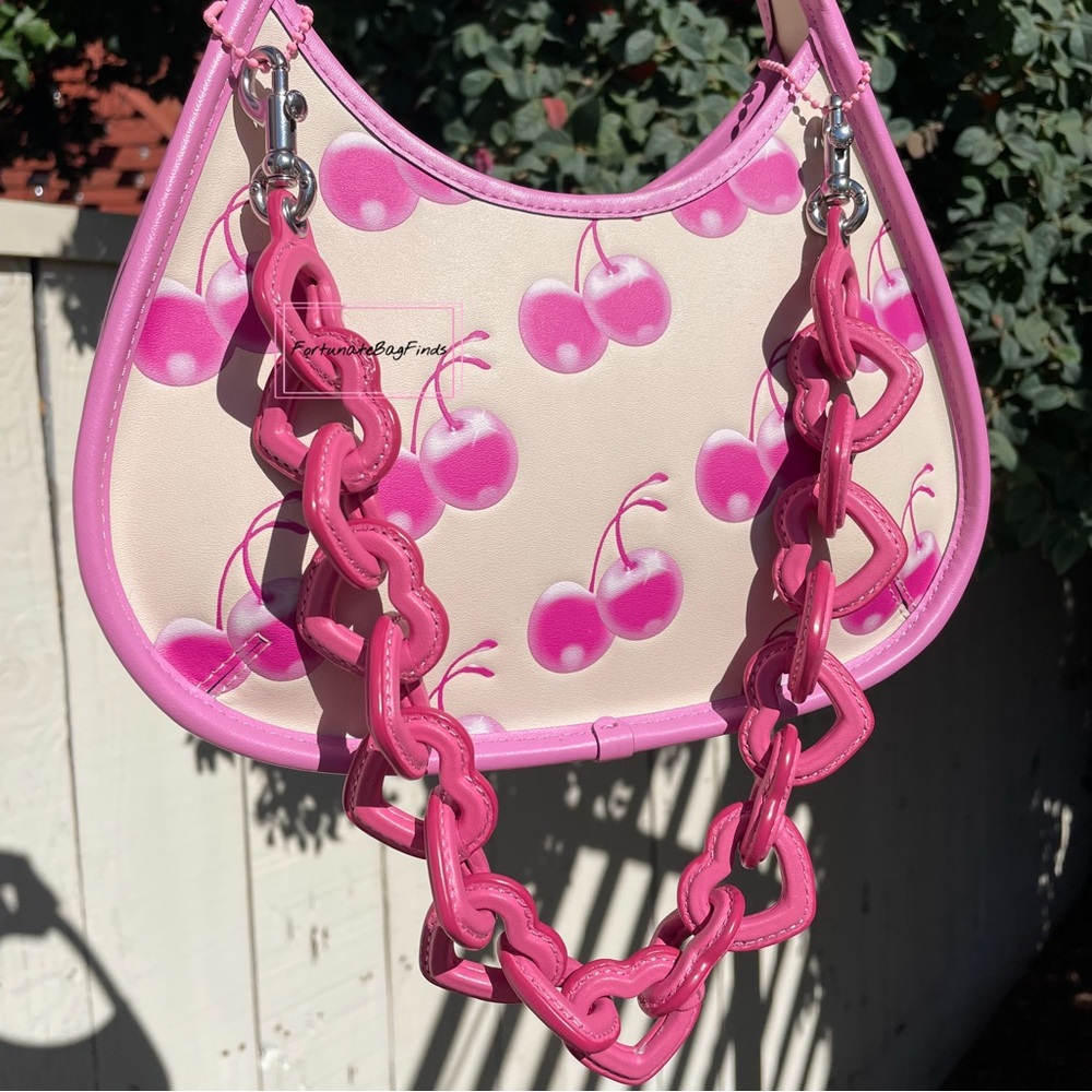 Coach Pink Leather Heart Strap from Coach Cassie 19 Bag Heart Shaped Chain